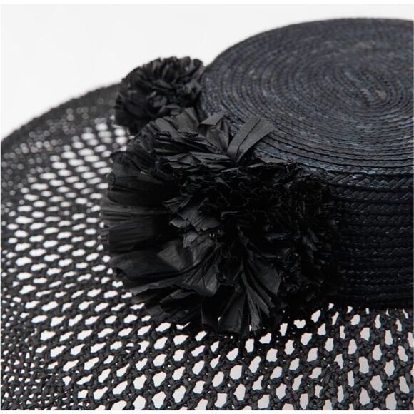 Zara Floral Raffia Picture Hat Black Size S - Picture 3 of 9